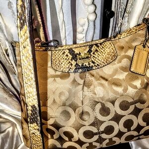 Coach Gold and Tan Shoulder Bag